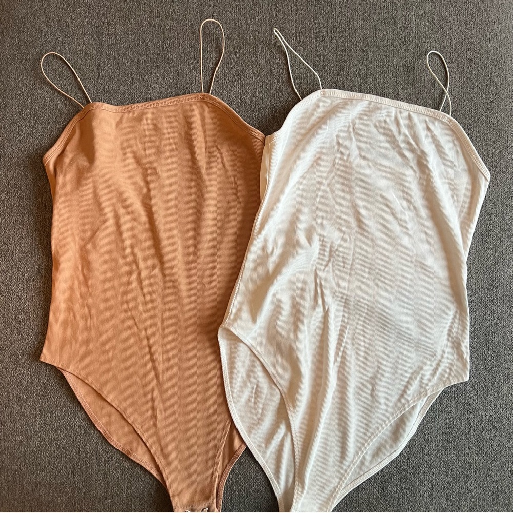 Wild Fable Stretchy Thin Strap Body Suit Nude White Set of 2 Neutral - Picture 2 of 5